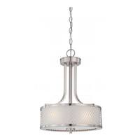 View 3 Light Brushed Nickel Frosted Glass Shade Pendant Light Fixture