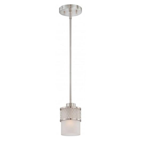 1 Light Brushed Nickel Frosted Glass Shade Mini Pendant Light Fixture