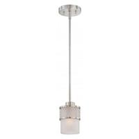 View 1 Light Brushed Nickel Frosted Glass Shade Mini Pendant Light Fixture