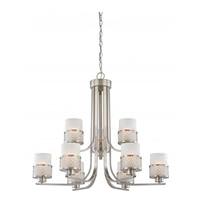 View 9 Light Brushed Nickel Frosted Glass Shades Chandelier Light Fixture