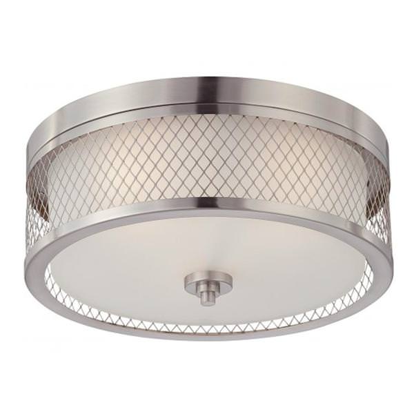 3 Light 15" Round Brushed Nickel Frosted Glass Shade Ceiling Light Fixture