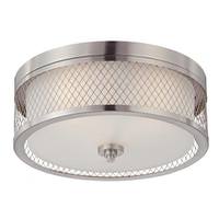 View 3 Light 15" Round Brushed Nickel Frosted Glass Shade Ceiling Light Fixture