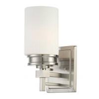 View 1 Light Brushed Nickel White Satin Glass Shade Vanity Light Fixture