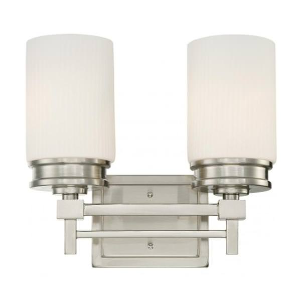 2 Light Brushed Nickel White Satin Glass Shades Vanity Light Fixture