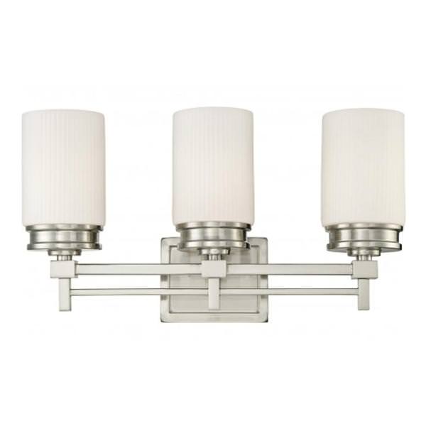 3 Light Brushed Nickel White Satin Glass Shades Vanity Light Fixture