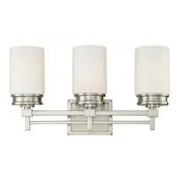 View 3 Light Brushed Nickel White Satin Glass Shades Vanity Light Fixture