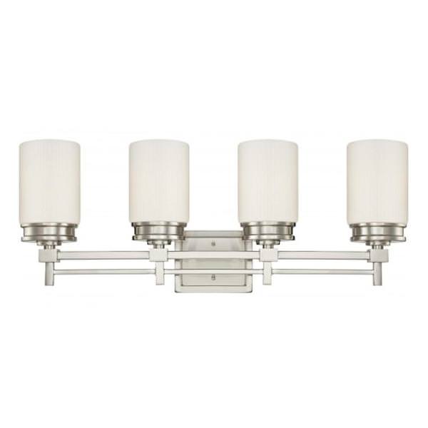 4 Light Brushed Nickel White Satin Glass Shades Vanity Light Fixture