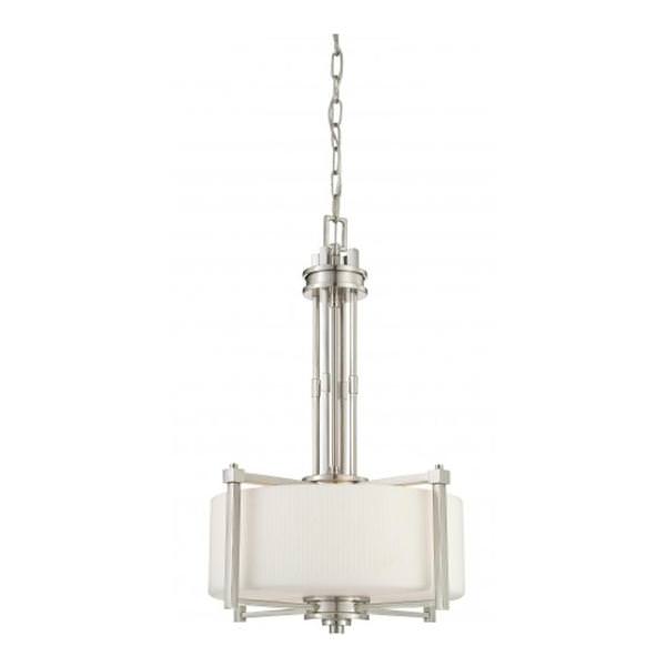 3 Light Brushed Nickel White Satin Glass Shade Pendant Light Fixture