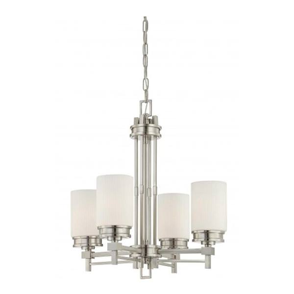 4 Light Brushed Nickel White Satin Glass Shades Chandelier Light Fixture