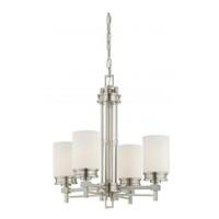 View 4 Light Brushed Nickel White Satin Glass Shades Chandelier Light Fixture