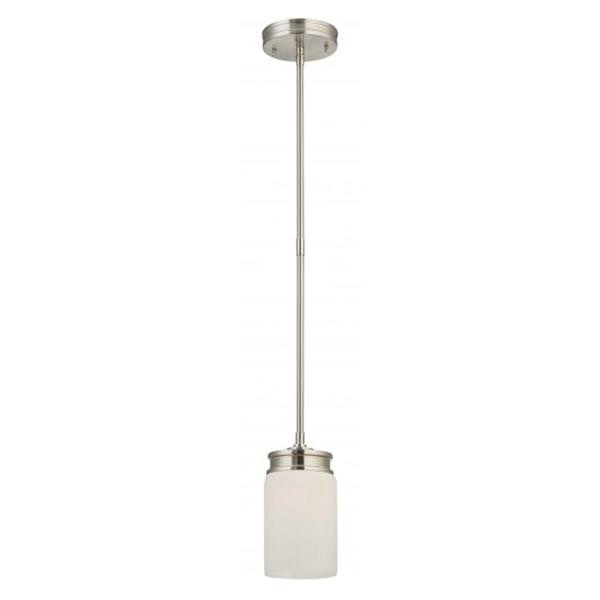 1 Light Brushed Nickel White Satin Glass Shade Mini Pendant Light Fixture