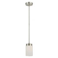 View 1 Light Brushed Nickel White Satin Glass Shade Mini Pendant Light Fixture