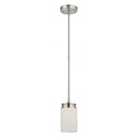 View 1 Light Brushed Nickel White Satin Glass Shade Mini Pendant Light Fixture