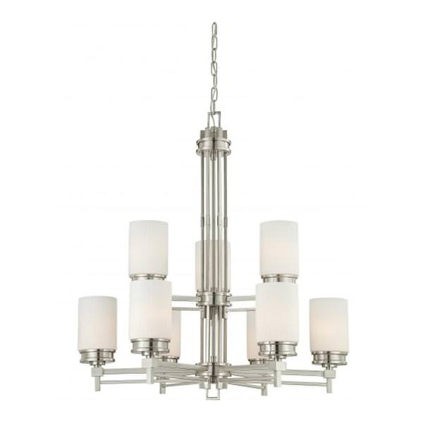 9 Light Brushed Nickel White Satin Glass Shades Chandelier Light Fixture