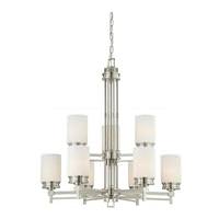 View 9 Light Brushed Nickel White Satin Glass Shades Chandelier Light Fixture