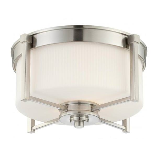 2 Light Brushed Nickel White Satin Glass Shade Ceiling Light Fixture