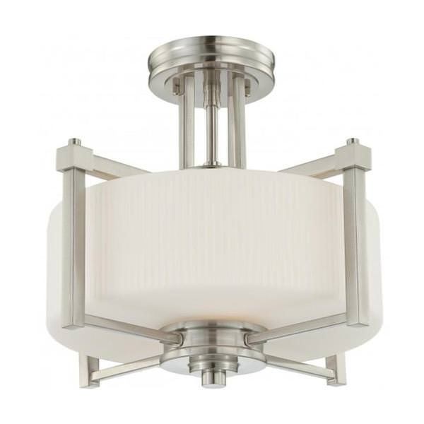 2 Light Brushed Nickel White Satin Glass Shade Ceiling Light Fixture