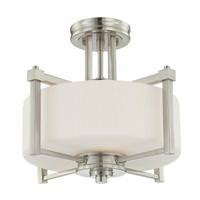 View 2 Light Brushed Nickel White Satin Glass Shade Ceiling Light Fixture