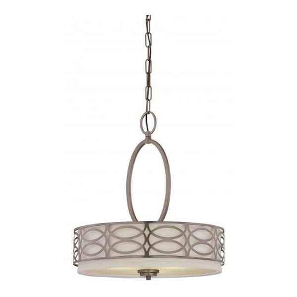 3 Light Hazel Bronze Khaki Fabric Shade Cream Diffuser Pendant Light Fixture