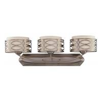 View 3 Light Hazel Bronze Khaki Fabric Shades Cream Diffusers Vanity Light Fixture