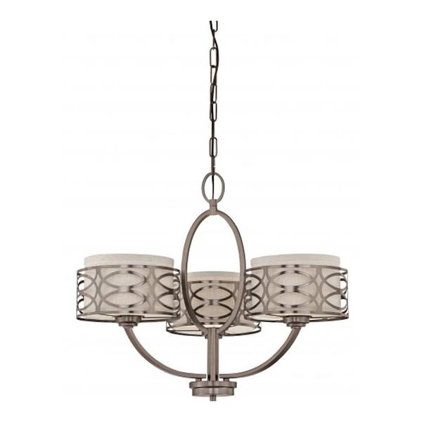 3 Light Hazel Bronze Khaki Fabric Shades Cream Diffuser Chandelier Light Fixture