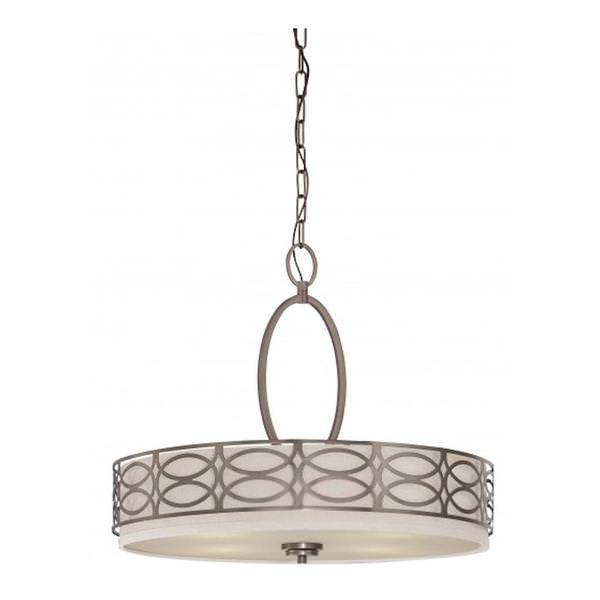4 Light Hazel Bronze Khaki Fabric Shade Cream Diffuser Pendant Light Fixture