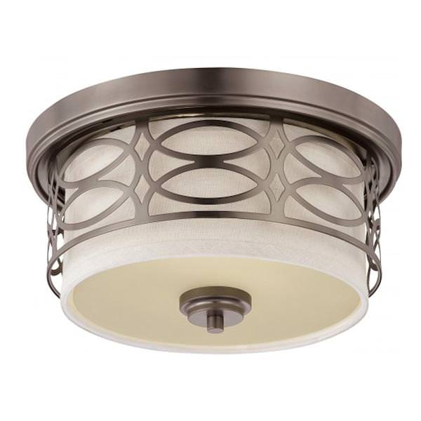 2 Light Hazel Bronze Khaki Fabric Shade Cream Diffuser Ceiling Light Fixture