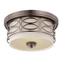 View 2 Light Hazel Bronze Khaki Fabric Shade Cream Diffuser Ceiling Light Fixture