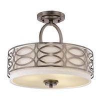 View 3 Light 15" Round Hazel Bronze Khaki Fabric Shade Cream Diffuser Ceiling Light Fixture