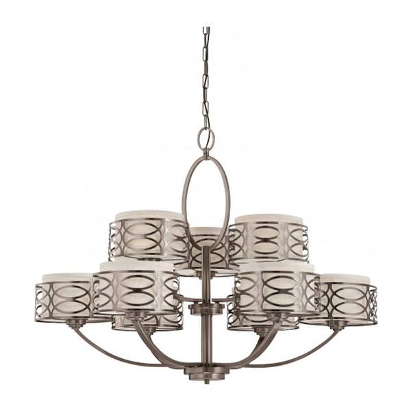 9 Light Hazel Bronze Khaki Fabric Shades Cream Diffuser Chandelier Light Fixture