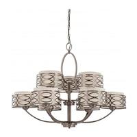 View 9 Light Hazel Bronze Khaki Fabric Shades Cream Diffuser Chandelier Light Fixture