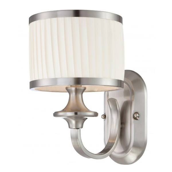 1 Light Brushed Nickel White Pleated Fabric Shade Vanity Light Fixture
