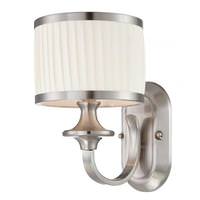 View 1 Light Brushed Nickel White Pleated Fabric Shade Vanity Light Fixture