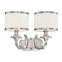 View 2 Light Brushed Nickel White Pleated Fabric Shades Vanity Light Fixture