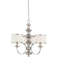 View 3 Light Brushed Nickel White Pleated Fabric Shades Chandelier Light Fixture