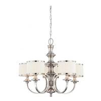 View 5 Light Brushed Nickel White Pleated Fabric Shades Chandelier Light Fixture