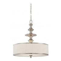 View 3 Light Brushed Nickel Whited Pleated Fabric Shade Pendant Light Fixture