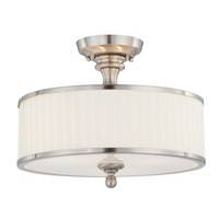 View 3 Light 15" Round Brushed Nickel White Pleated Fabric Shade Ceiling Light Fixture