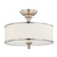 View 3 Light 15" Round Brushed Nickel White Pleated Fabric Shade Ceiling Light Fixture