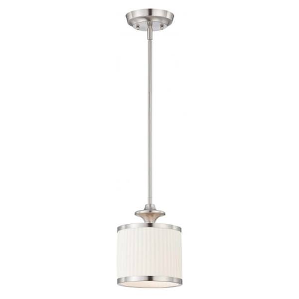 1 Light Brushed Nickel White Pleated Fabric Shade Mini Pendant Light Fixture