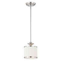 View 1 Light Brushed Nickel White Pleated Fabric Shade Mini Pendant Light Fixture