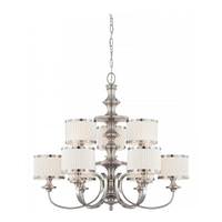 View 9 Light Brushed Nickel White Pleated Fabric Shades Chandelier Light Fixture