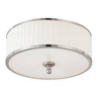 View 3 Light 15" Round Brushed Nickel White Pleated Fabric Shade Ceiling Light Fixture