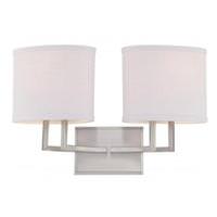 View 2 Light Brushed Nickel Slate Gray Fabric Shades Vanity Light Fixture