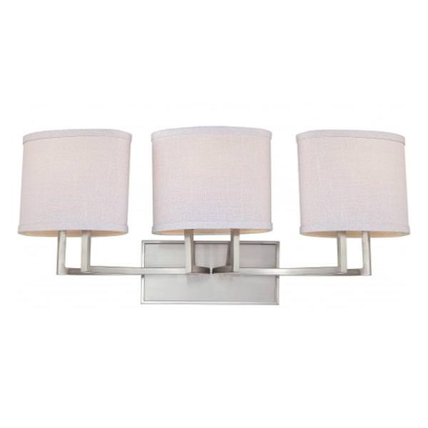 3 Light Brushed Nickel Slate Gray Fabric Shades Vanity Light Fixture
