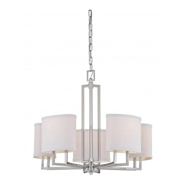 5 Light Brushed Nickel Slate Gray Fabric Shades Chandelier Light Fixture