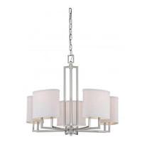 View 5 Light Brushed Nickel Slate Gray Fabric Shades Chandelier Light Fixture