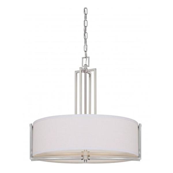 4 Light Brushed Nickel Slate Gray Fabric Shade Pendant Light Fixture