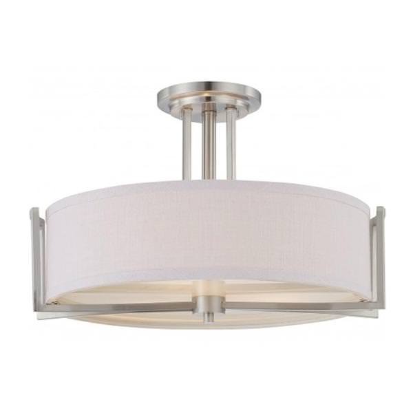 3 Light Brushed Nickel Slate Gray Fabric Shade Ceiling Light Fixture