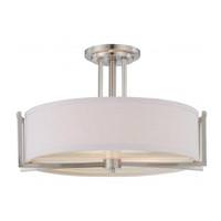 View 3 Light Brushed Nickel Slate Gray Fabric Shade Ceiling Light Fixture